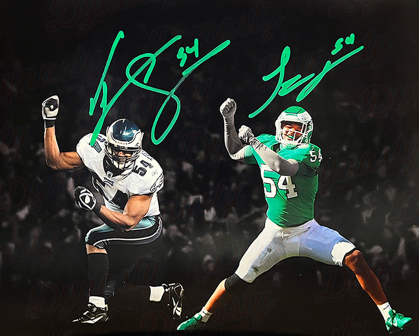 Jeremiah Trotter, Sr. & Jr. Blackout Philadelphia Eagles Dual-Autographed 16" x 20" Football Photo