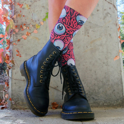 Eyeball Pink Adult Crew MERGE4 Socks With Art By Jimbo Phillips