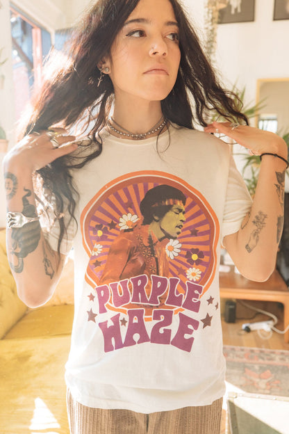 Jimi Hendrix Purple Haze Womens Tee Shirt White