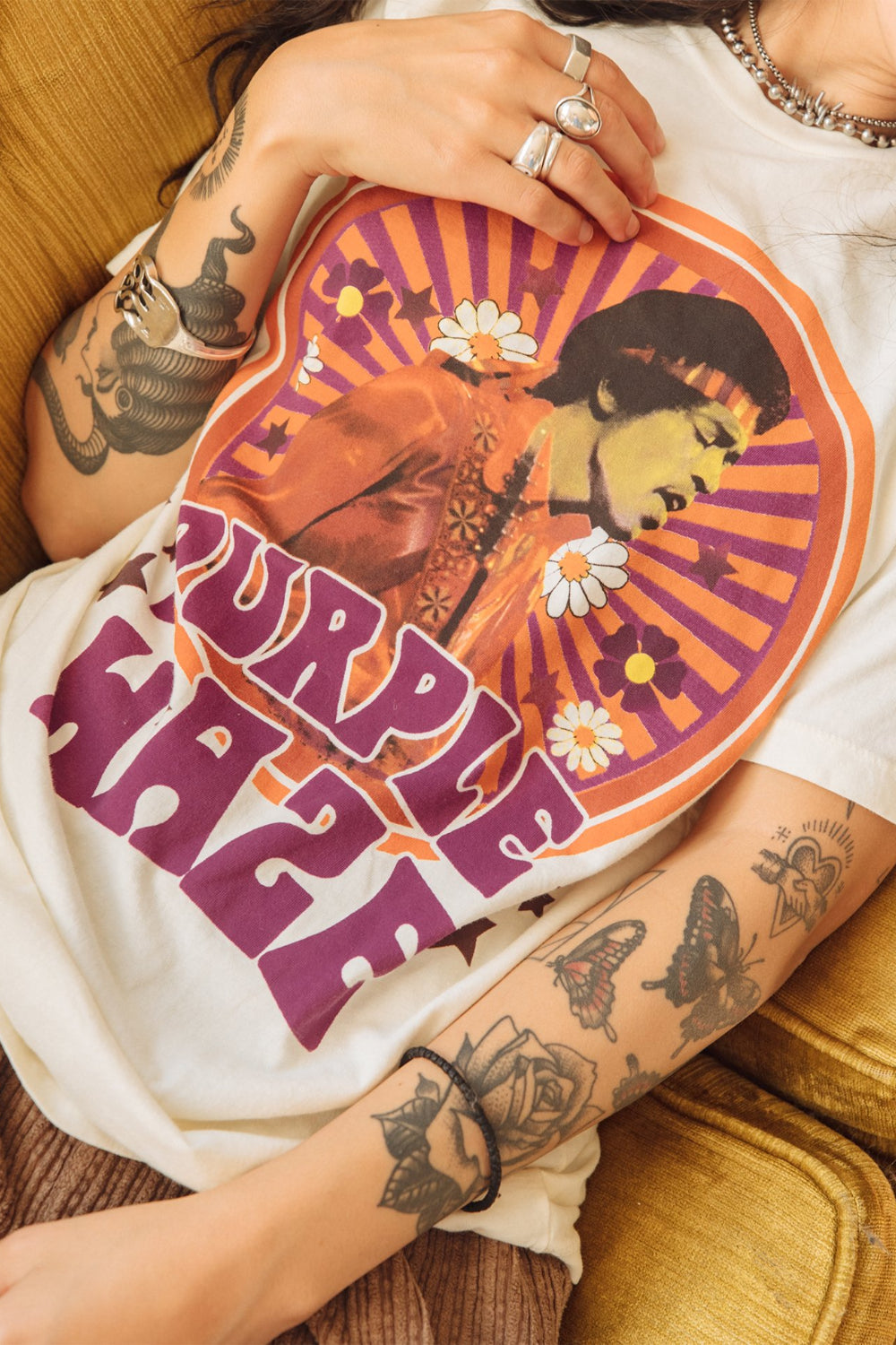 Jimi Hendrix Purple Haze Womens Tee Shirt White