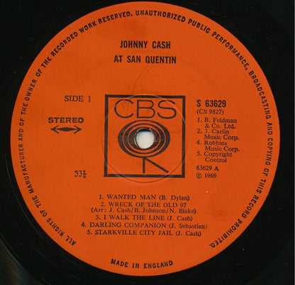 Johnny Cash – At San Quentin (LP Vinyl) Vinyl Record