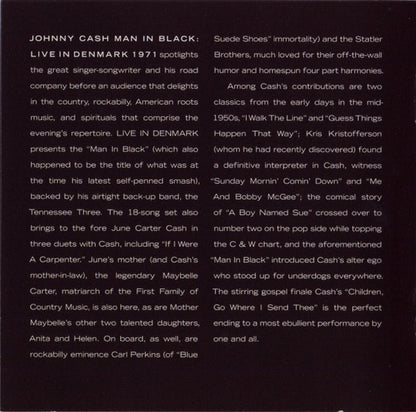 Johnny Cash – Man in Black: Live in Demark 1971 Music CD