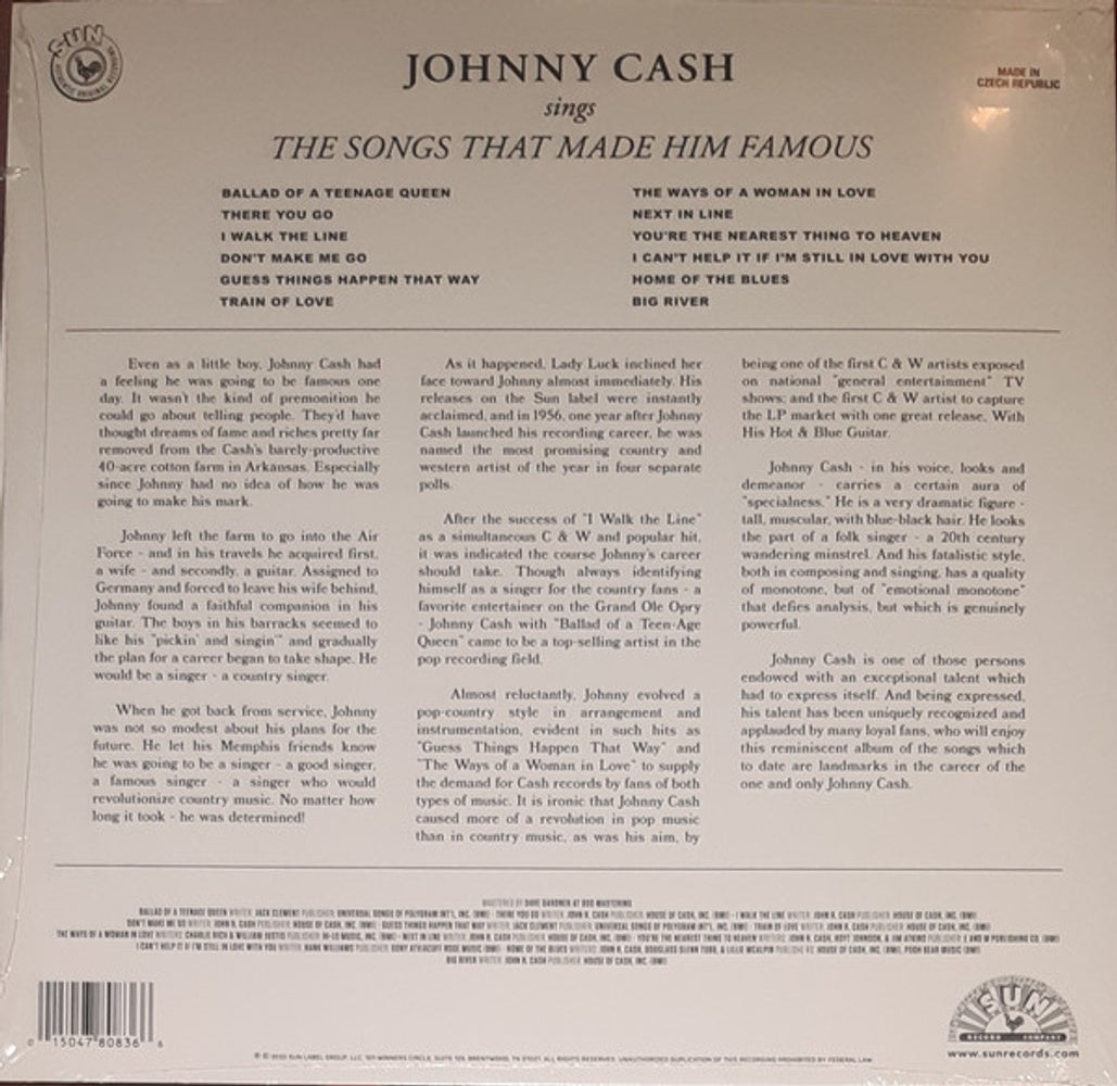 Johnny Cash – Sings The Songs That Made Him Famous (Remastered Orange LP Vinyl) Vinyl Record