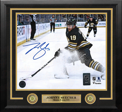 Johnny Beecher in Action Boston Bruins Autographed 11" x 14" Framed Hockey Photo