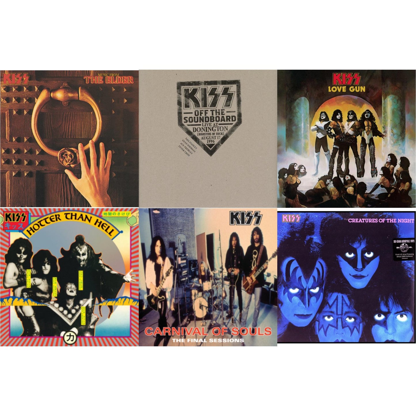 Kiss - Music From The Elder (Half-Speed Master/Clear LP Vinyl/180G) & Kiss Off The Soundboard: Donington 1996 (Live) (3LP) & Love Gun (Tangerine/Aqua Splatter LP Vinyl) & Hotter Than Hell & Carnival Of Souls & Creatures Of Night