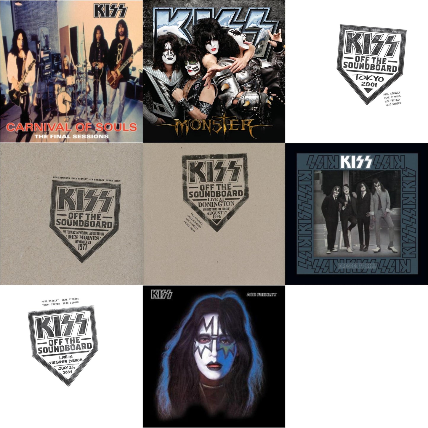 Kiss - Kiss Off The Soundboard: Tokyo 2001 (3LP) & Kiss Off The Soundboard: Live In Virginia Beach (3LP) & Kiss Off The Soundboard: Donington 1996 (Live) (3LP) & Kiss Off The Soundboard: Live In Des Moines (2LP) & Monster & Dressed To Kill & Carnival