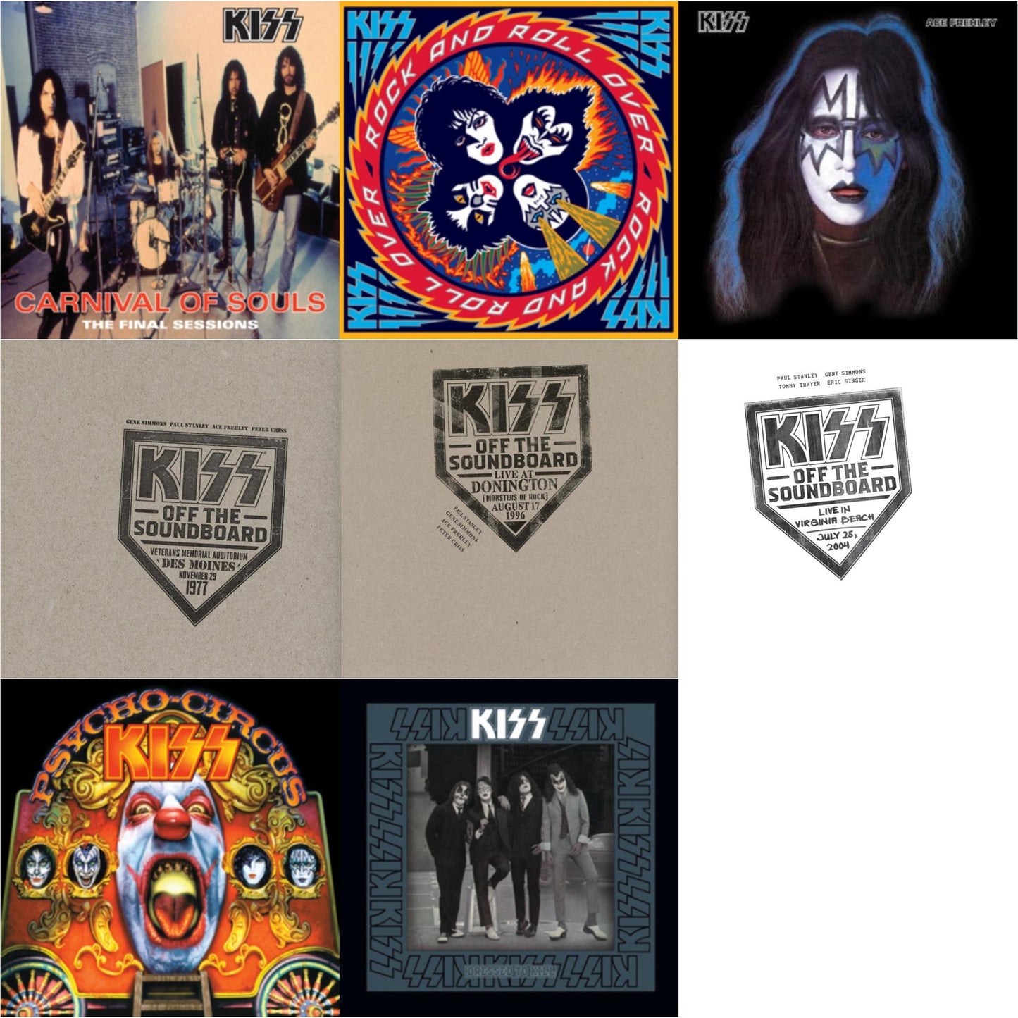 Kiss - Kiss Off The Soundboard: Live In Virginia Beach (3LP) & Kiss Off The Soundboard: Donington 1996 (Live) (3LP) & Kiss Off The Soundboard: Live In Des Moines (2LP) & Psycho Circus & Dressed To Kill & Carnival Of Souls & Rock & Roll Over & Ace