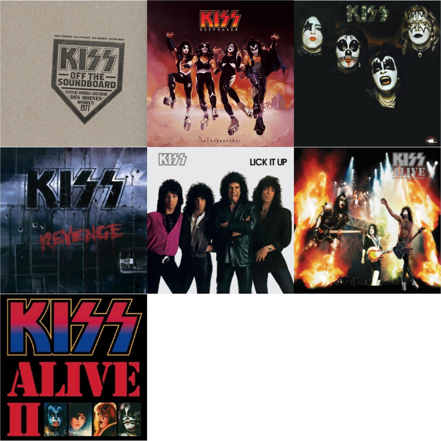 Kiss - Kiss Off The Soundboard: Live In Des Moines (2LP) & Destroyer (Resurrected) (Translucent Orange LP Vinyl) & Kiss & Revenge & Lick It Up & Alive: Millennium Concert & Alive Ii