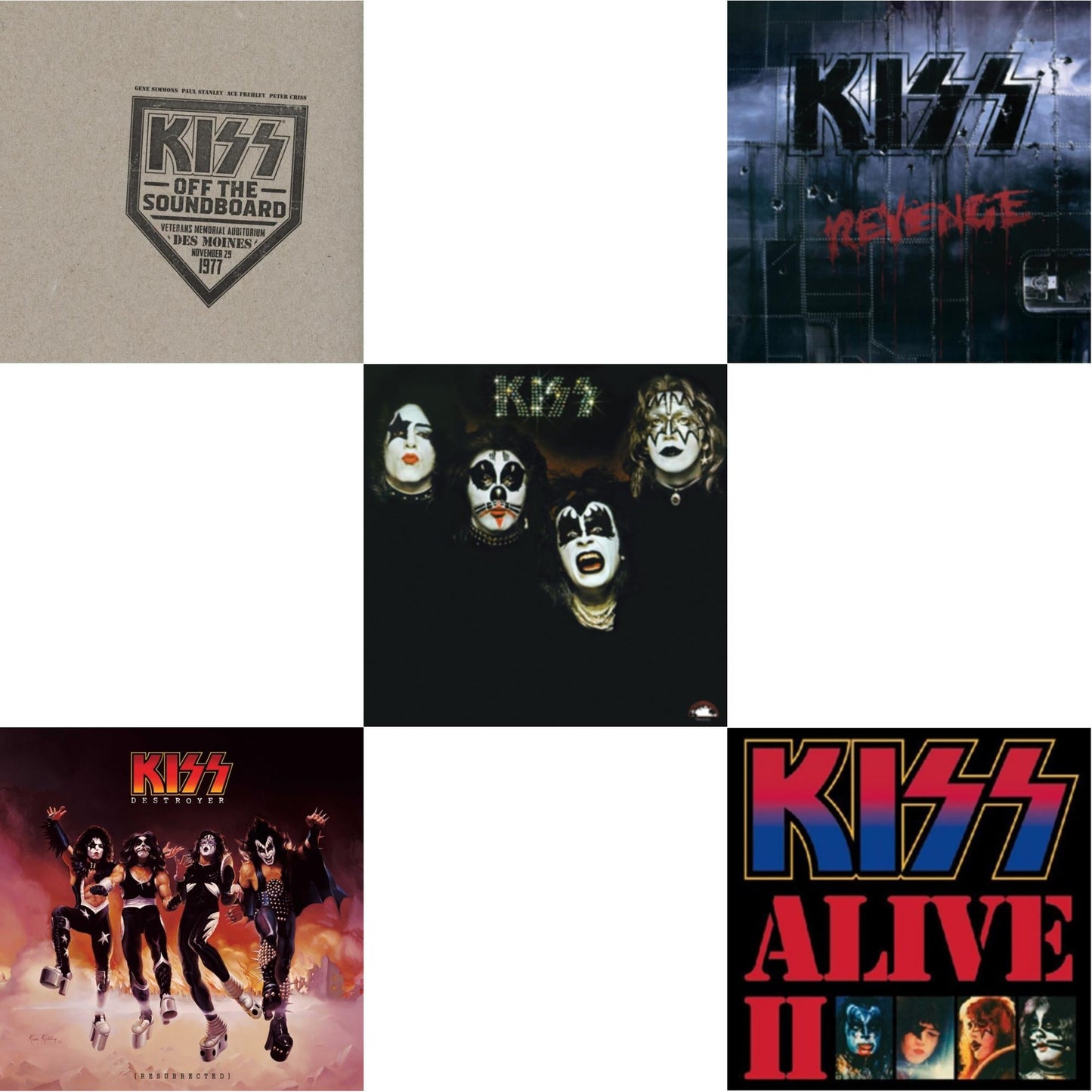Kiss - Kiss Off The Soundboard: Live In Des Moines (2LP) & Destroyer (Resurrected) (Translucent Orange LP Vinyl) & Kiss & Revenge & Alive Ii