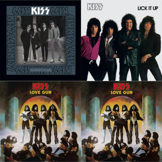 Kiss - Love Gun (Tangerine/Aqua Splatter LP Vinyl) & Lick It Up & Dressed To Kill & Love Gun