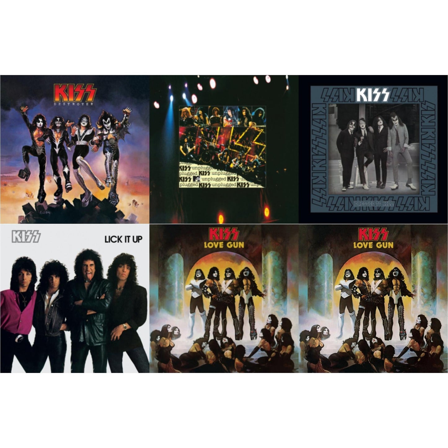 Kiss - Love Gun (Tangerine/Aqua Splatter LP Vinyl) & Destroyer & Lick It Up & Dressed To Kill & Love Gun & Mtv Unplugged