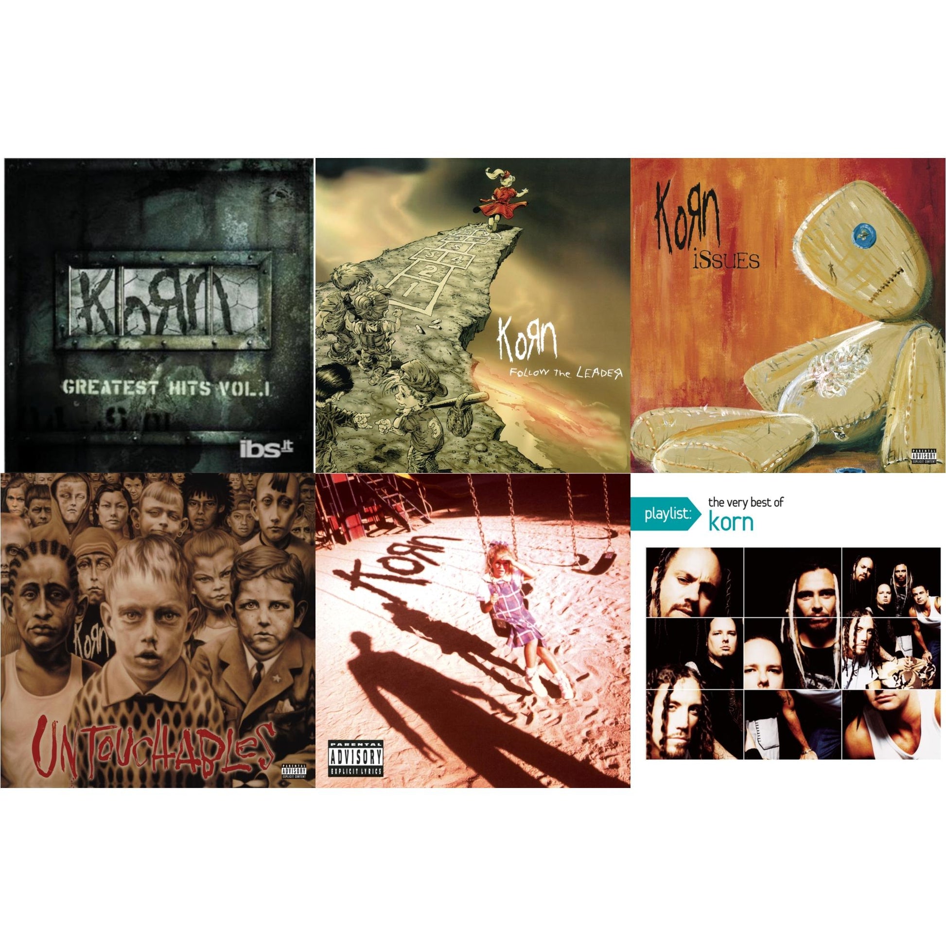 Korn - Greatest Hits Vol.1 & Korn (Explicit) & Issues (Explicit) & Untouchables & Playlist: Very Best Of Korn & Follow The Leader - CD Bundle