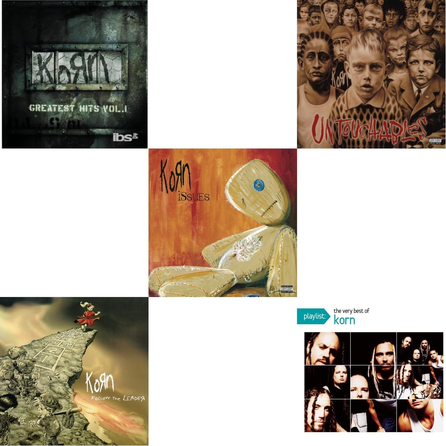 Korn - Greatest Hits Vol.1 & Issues (Explicit) & Untouchables & Playlist: Very Best Of Korn & Follow The Leader - CD Bundle