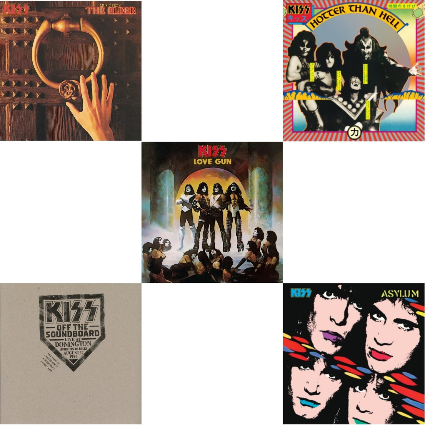 Kiss - Music From The Elder (Half-Speed Master/Clear LP Vinyl/180G) & Kiss Off The Soundboard: Donington 1996 (Live) (3LP) & Love Gun (Tangerine/Aqua Splatter LP Vinyl) & Hotter Than Hell & Asylum