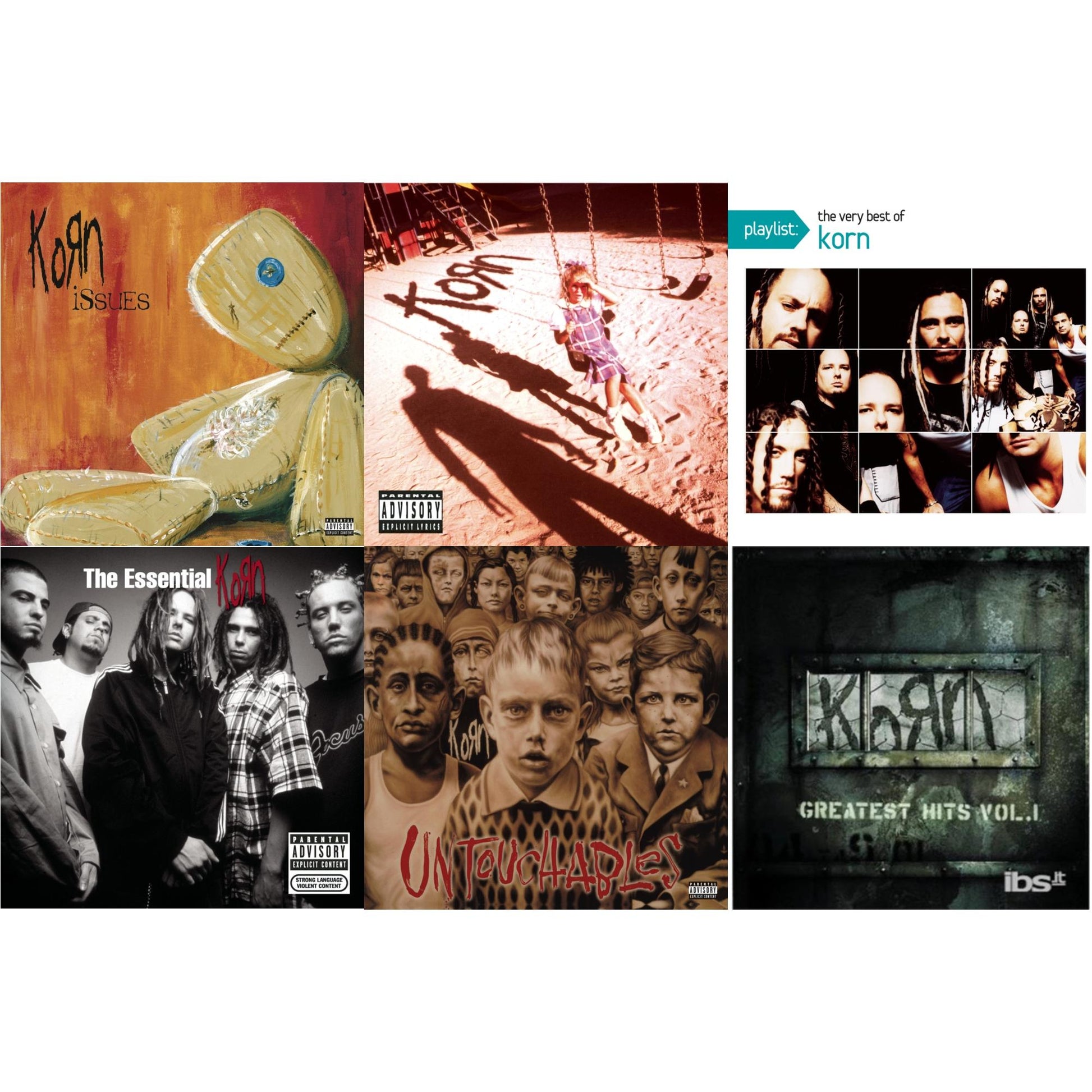 Korn - Issues (Explicit) & Korn (Explicit) & Playlist: Very Best Of Korn & Essential Korn & Untouchables & Greatest Hits Vol.1 - CD Bundle