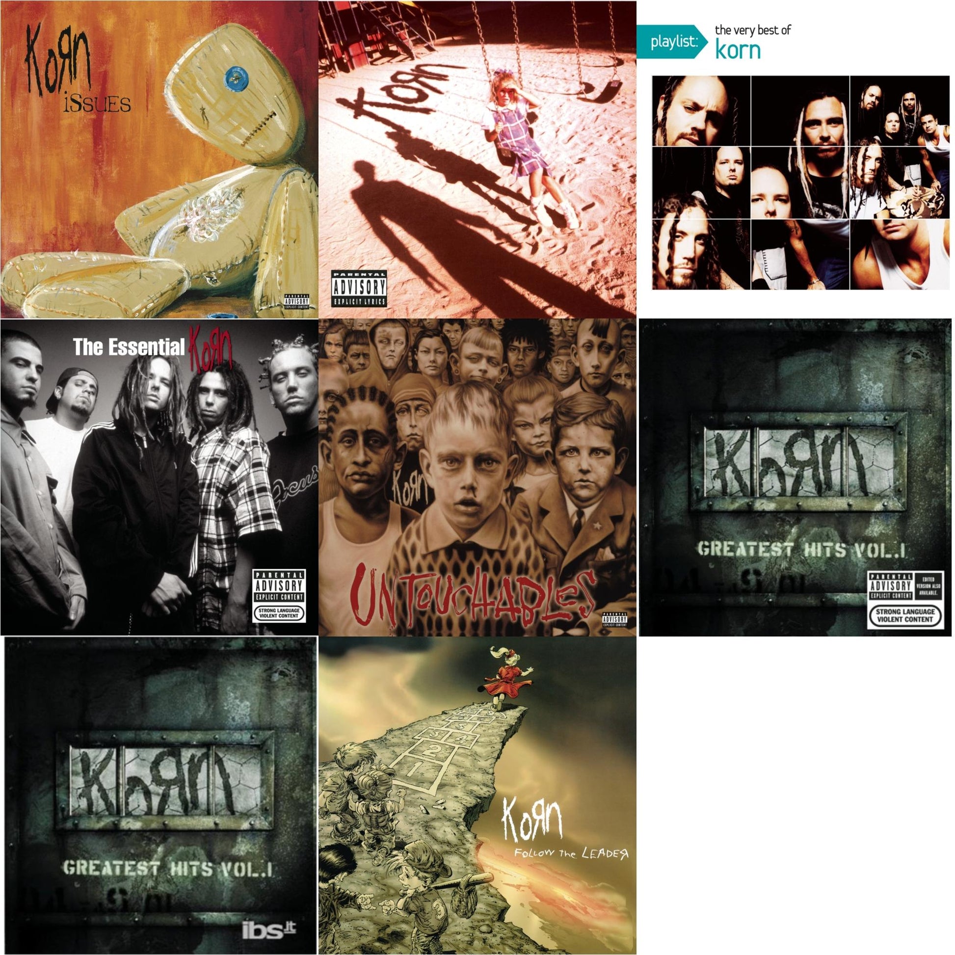 Korn - Issues (Explicit) & Korn (Explicit) & Playlist: Very Best Of Korn & Essential Korn & Untouchables & Greatest Hits Vol.1 & Greatest Hits Vol.1 & Follow The Leader - CD Bundle