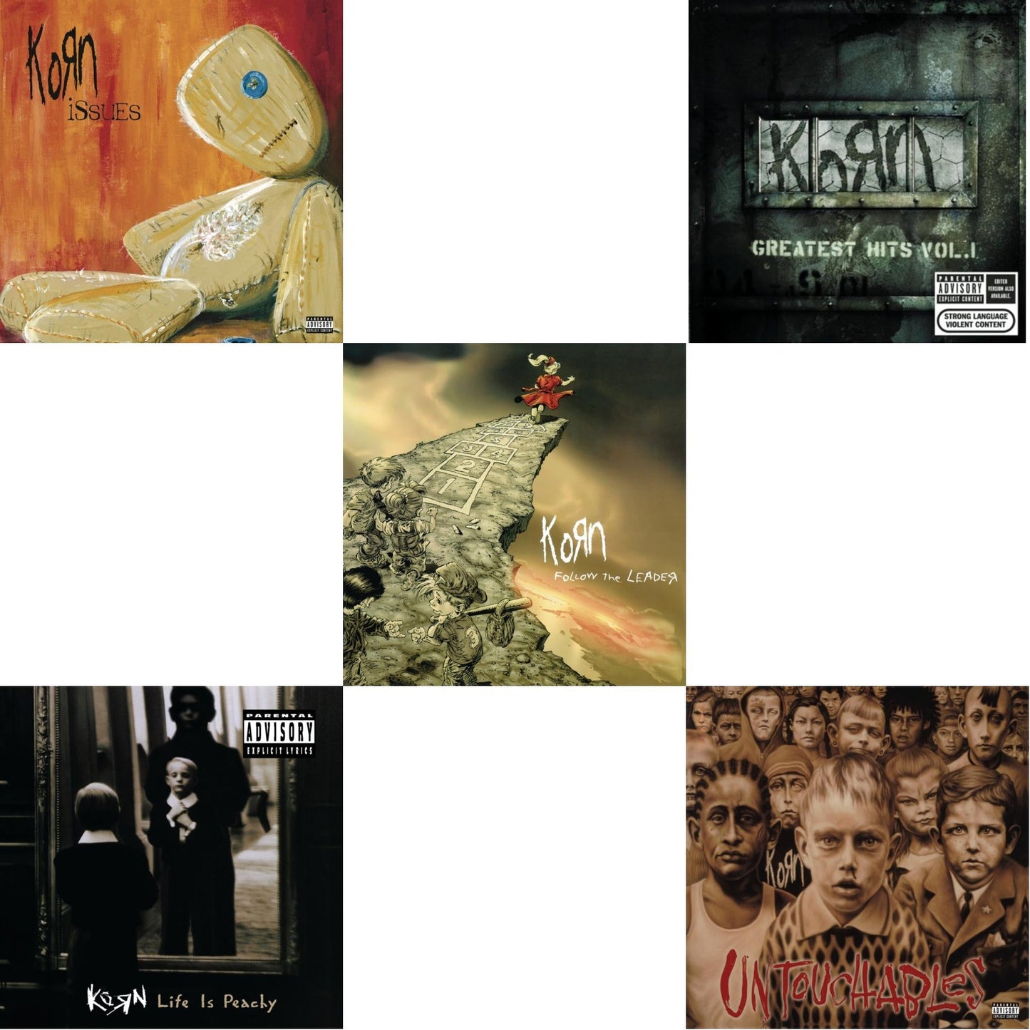 Korn - Greatest Hits Vol.1 & Life Is Peachy & Issues (Explicit) & Untouchables & Follow The Leader - CD Bundle