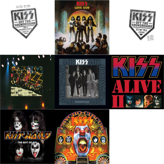 Kiss - Kiss Off The Soundboard: Tokyo 2001 (3LP) & Kiss Off The Soundboard: Live In Virginia Beach (3LP) & Psycho Circus & Dressed To Kill & Love Gun & Mtv Unplugged & Alive Ii & Kissworld - The Best Of Kiss (2 LP)