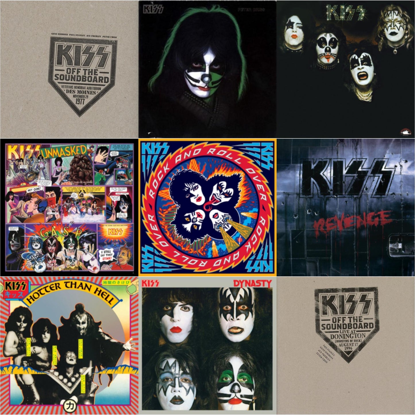 Kiss - Kiss Off The Soundboard: Donington 1996 (Live) (3LP) & Kiss Off The Soundboard: Live In Des Moines (2LP) & Kiss & Revenge & Dynasty & Hotter Than Hell & Unmasked & Rock & Roll Over & Peter Criss