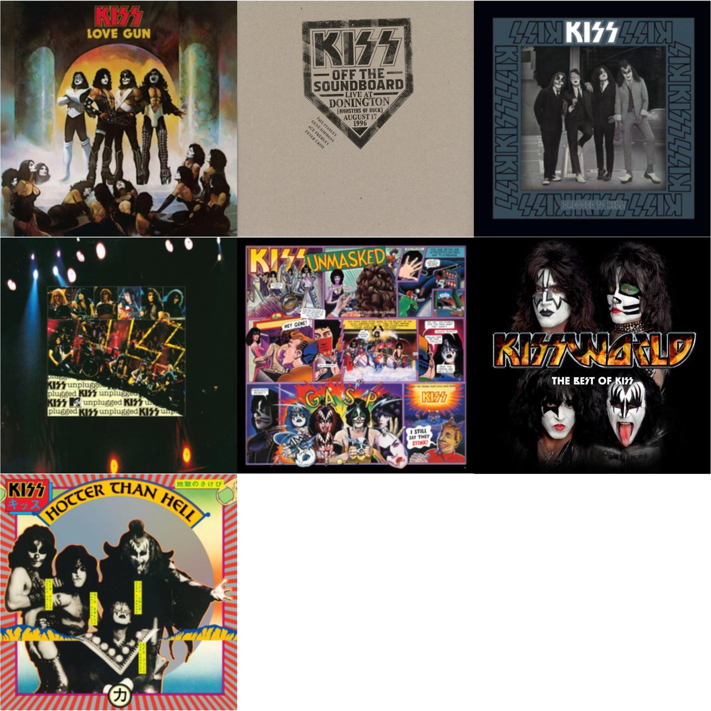 Kiss - Kiss Off The Soundboard: Donington 1996 (Live) (3LP) & Hotter Than Hell & Unmasked & Dressed To Kill & Love Gun & Mtv Unplugged & Kissworld - The Best Of Kiss (2 LP)