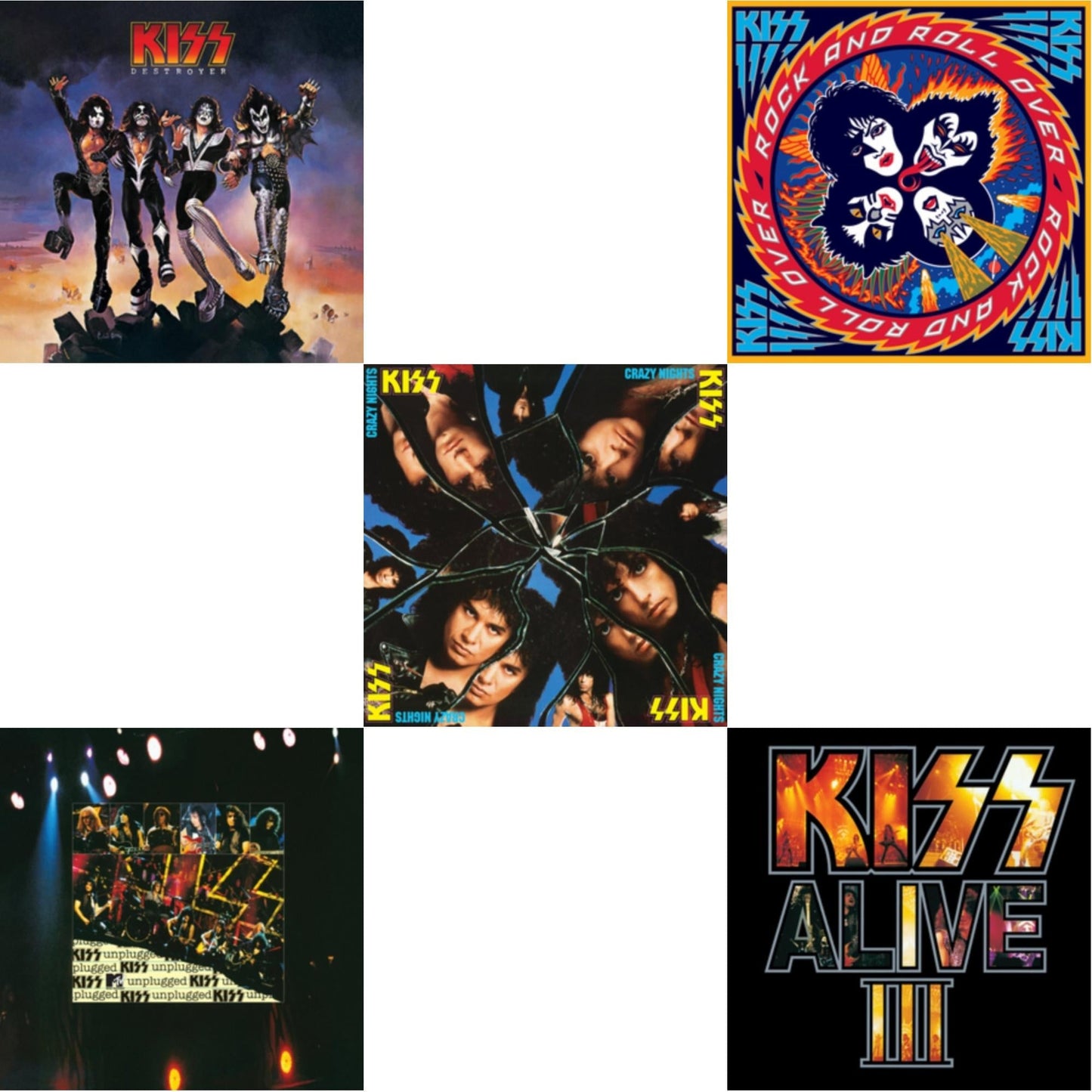 Kiss - Destroyer & Mtv Unplugged & Crazy Nights & Rock & Roll Over & Alive Iii - LP Vinyl Bundle