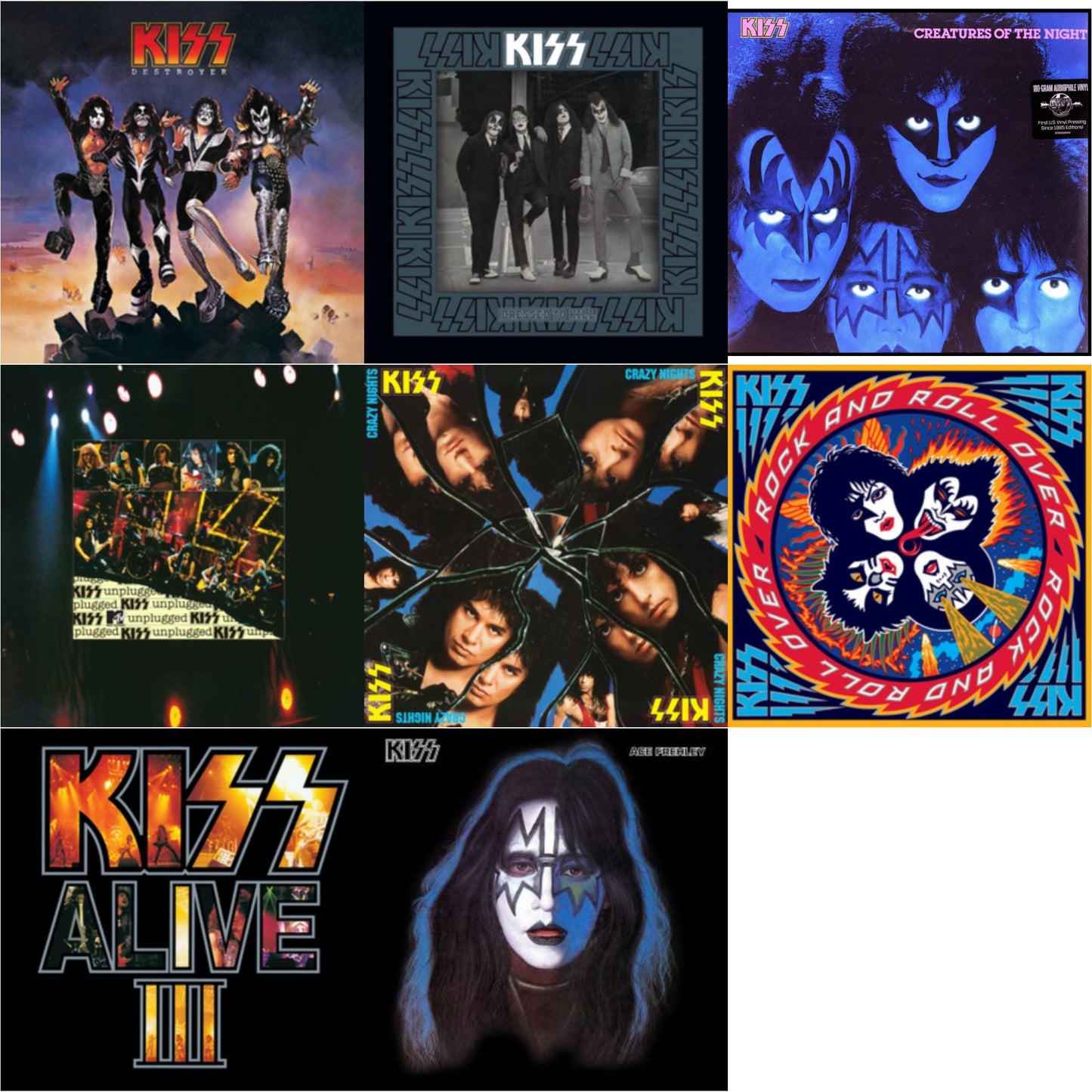 Kiss - Destroyer & Dressed To Kill & Creatures Of Night & Mtv Unplugged & Crazy Nights & Rock & Roll Over & Alive Iii & Ace Frehley - LP Vinyl Bundle