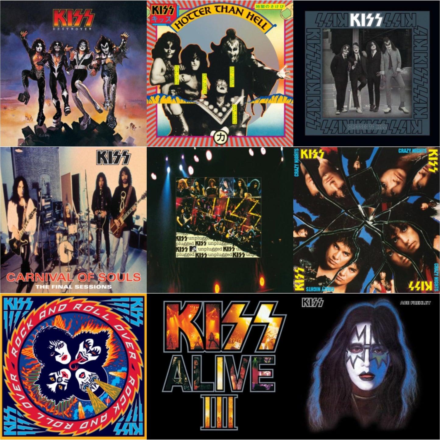 Kiss - Destroyer & Hotter Than Hell & Dressed To Kill & Carnival Of Souls & Mtv Unplugged & Crazy Nights & Rock & Roll Over & Alive Iii & Ace Frehley - LP Vinyl Bundle
