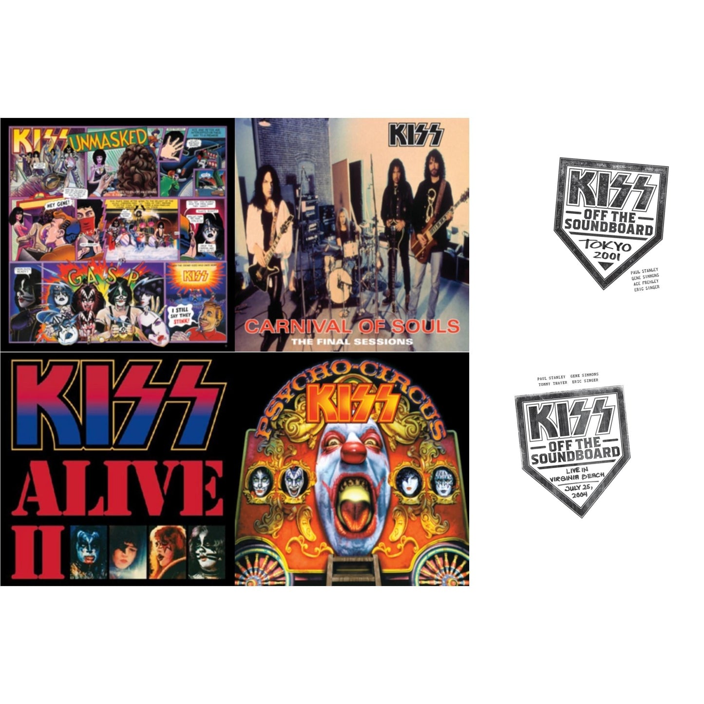 Kiss - Kiss Off The Soundboard: Tokyo 2001 (3LP) & Kiss Off The Soundboard: Live In Virginia Beach (3LP) & Psycho Circus & Unmasked & Carnival Of Souls & Alive Ii
