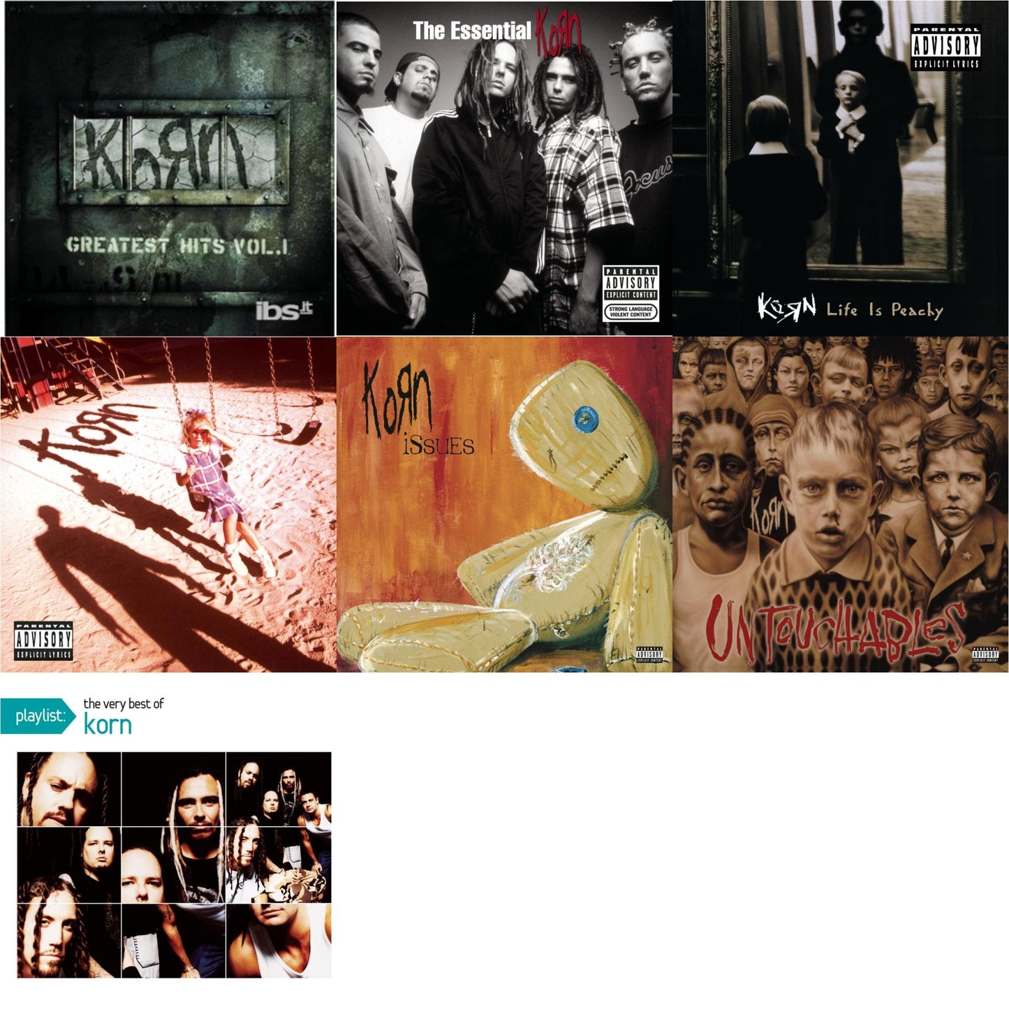 Korn - Greatest Hits Vol.1 & Essential Korn & Life Is Peachy & Korn (Explicit) & Issues (Explicit) & Untouchables & Playlist: Very Best Of Korn - CD Bundle