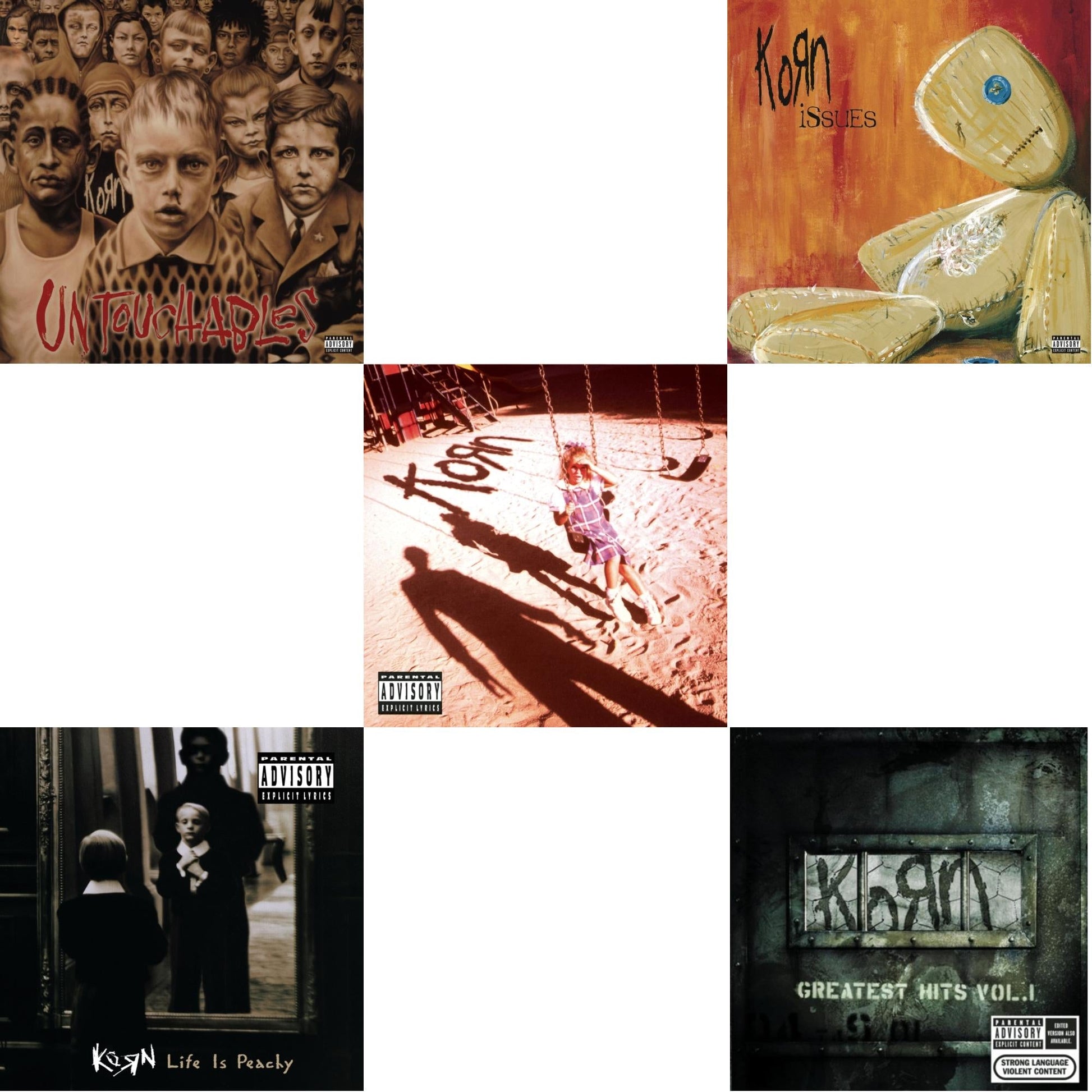 Korn - Greatest Hits Vol.1 & Life Is Peachy & Korn (Explicit) & Issues (Explicit) & Untouchables - CD Bundle