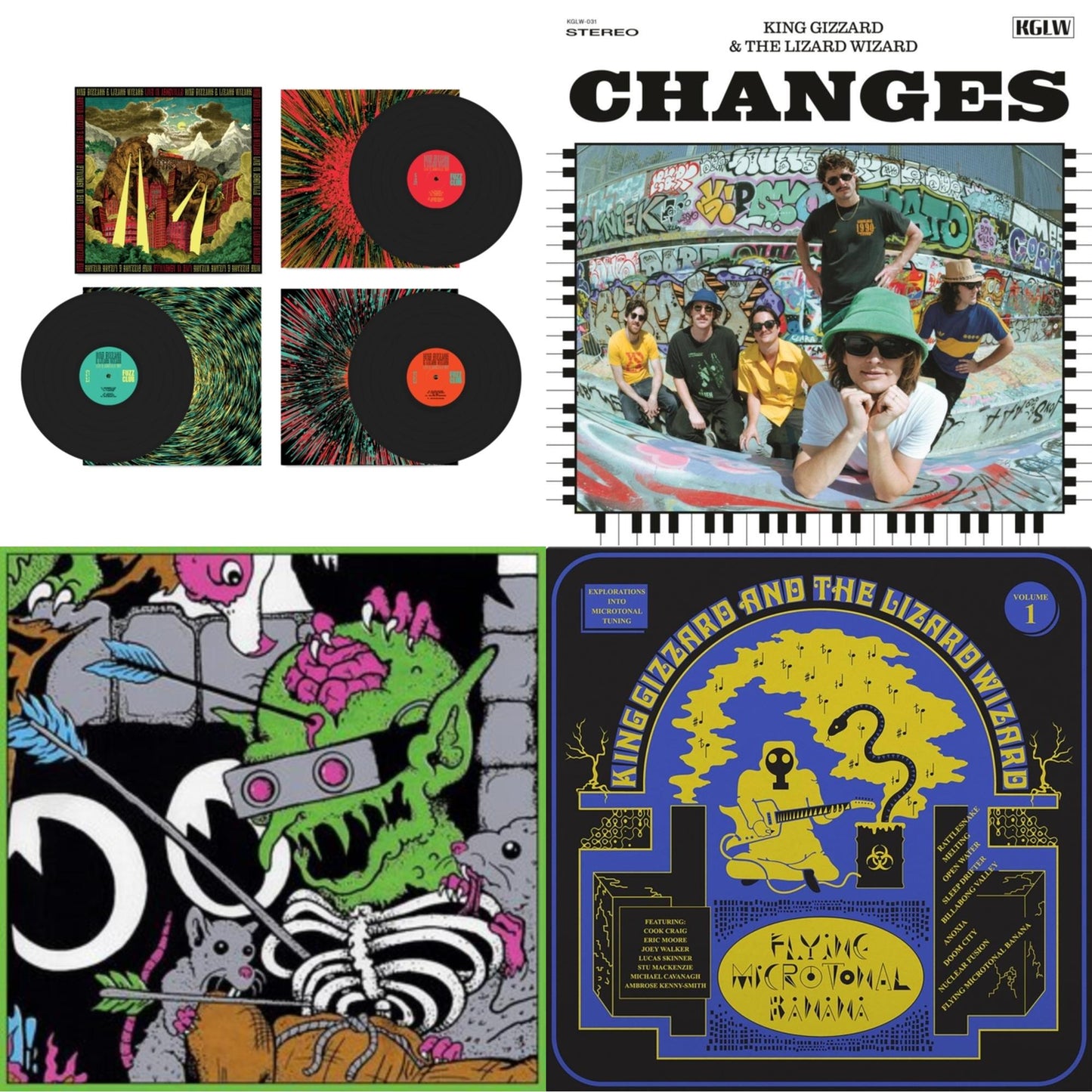 King Gizzard & The Lizard Wizard - Live In Adelaide '19 (Fuzz Club Official Bootleg) & Changes (Recycled Black Wax LP Vinyl) & Live In Brussels '19 (140G/3LP) & Flying Microtonal Banana (Randomly Colored Recycled LP Vinyl)