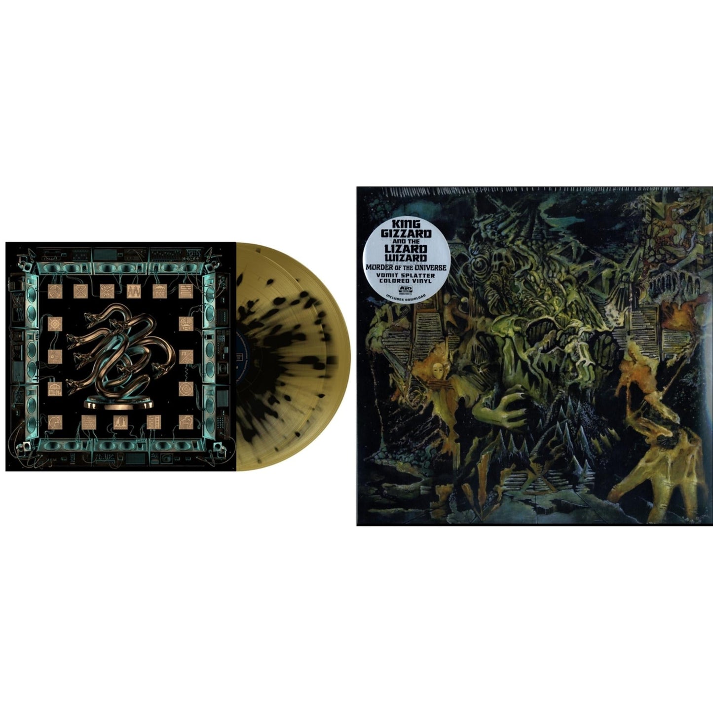 King Gizzard & The Lizard Wizard - Murder Of The Universe (Transparent Green W/Mustard Yelow Splatter LP Vinyl) & Chunky Shrapnel (2LP/Gold With Black Splatter Vinyl)