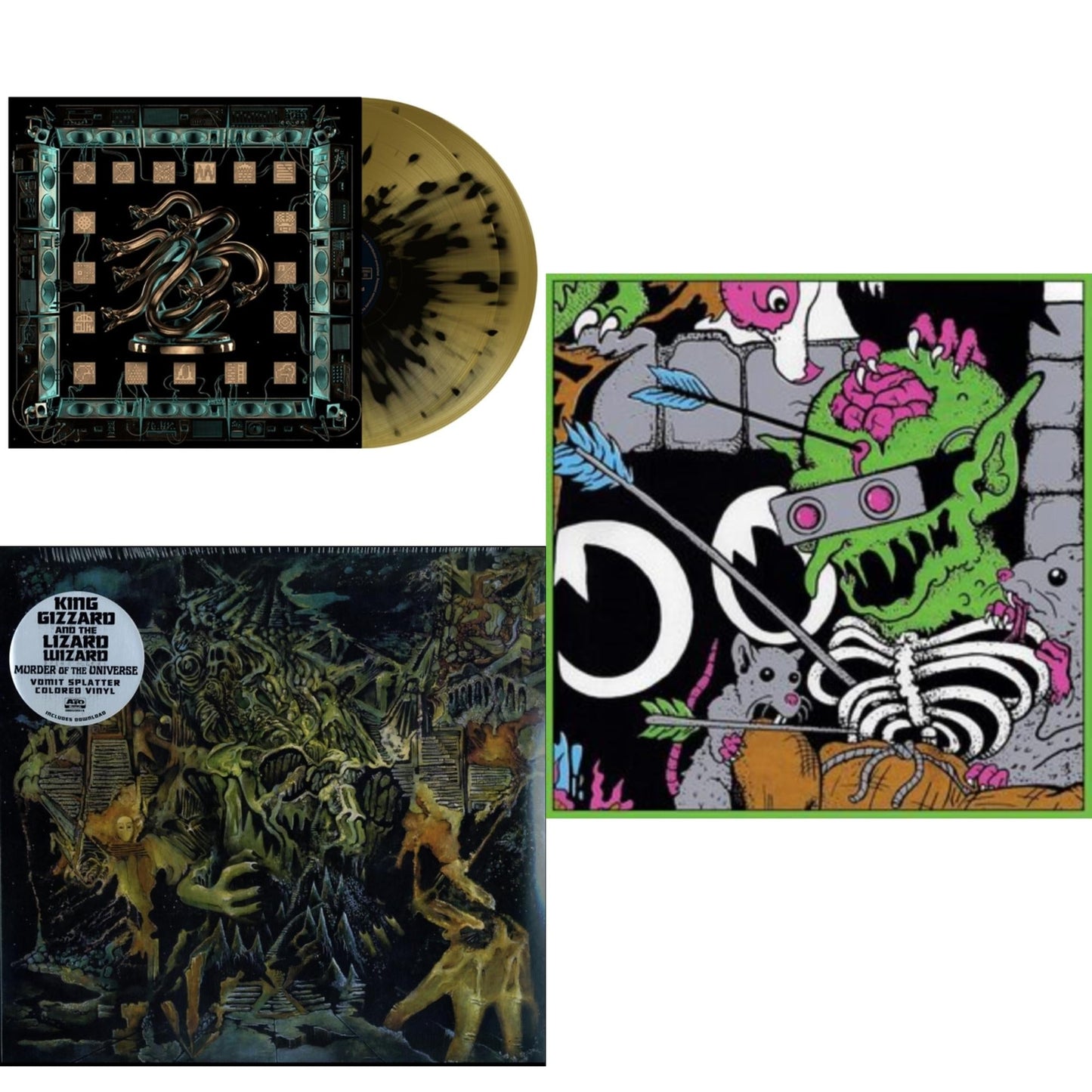 King Gizzard & The Lizard Wizard - Live In Brussels '19 (140G/3LP) & Murder Of The Universe (Transparent Green W/Mustard Yelow Splatter LP Vinyl) & Chunky Shrapnel (2LP/Gold With Black Splatter Vinyl)
