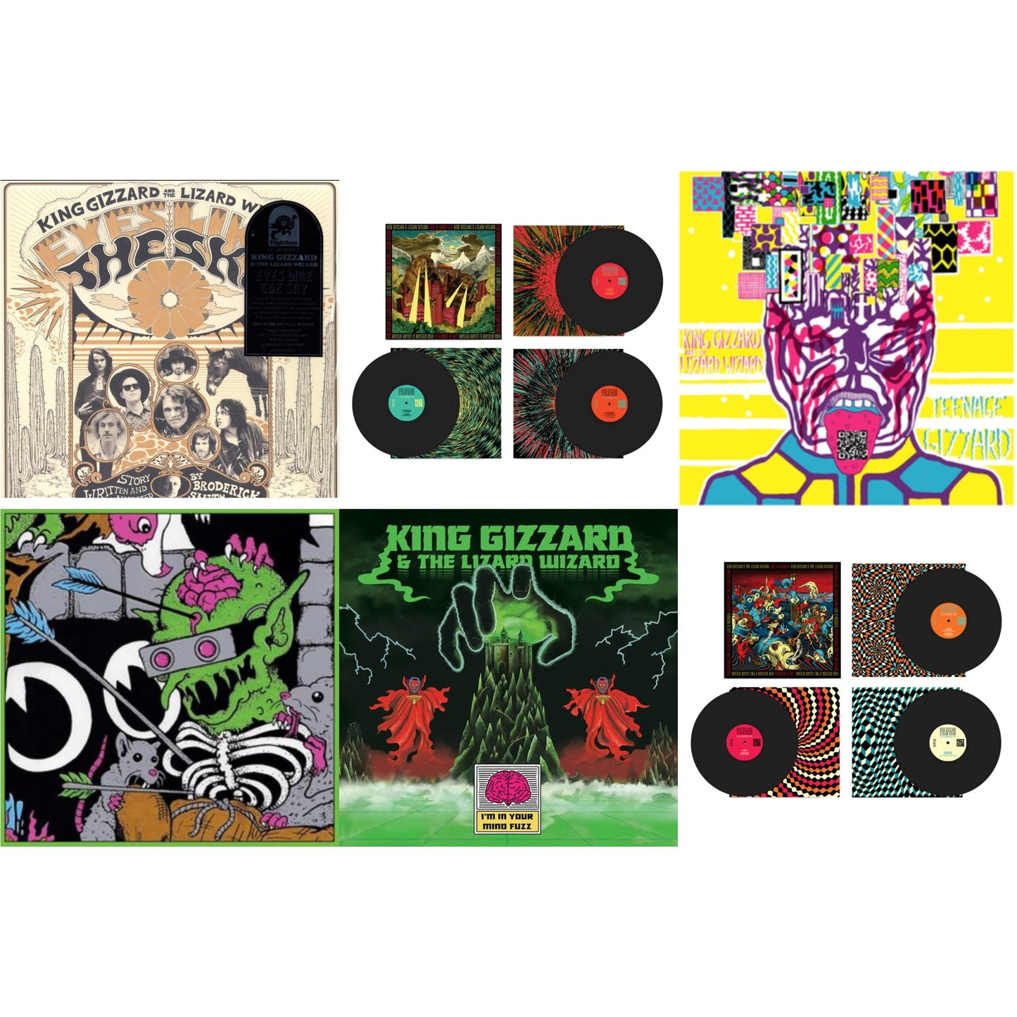 King Gizzard & The Lizard Wizard - Eyes Likes The Sky (Peach LP Vinyl) & Live In Adelaide '19 (Fuzz Club Official Bootleg) & Teenage Gizzard (Fuzz Club Official Bootleg) (Deluxe Edition) & Live In Brussels '19 (140G/3LP) & I'm In Your Mind Fuzz &