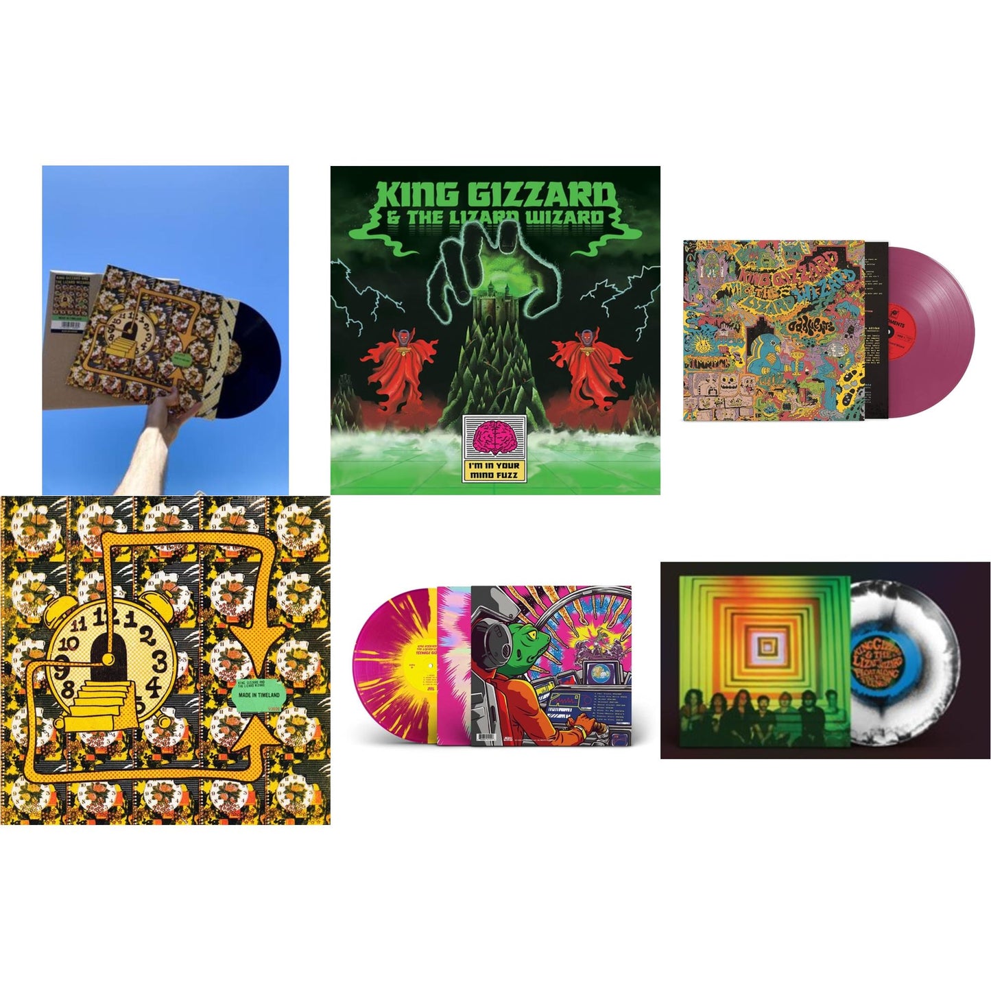 King Gizzard & The Lizard Wizard - Made In Timeland & I'm In Your Mind Fuzz & Oddments (Plum LP Vinyl) & Made In Timeland & Teenage Gizzard (Magenta & Yellow Splatter LP Vinyl) & Float Along - Fill Your Lungs (Venusian Sky Color LP Vinyl)