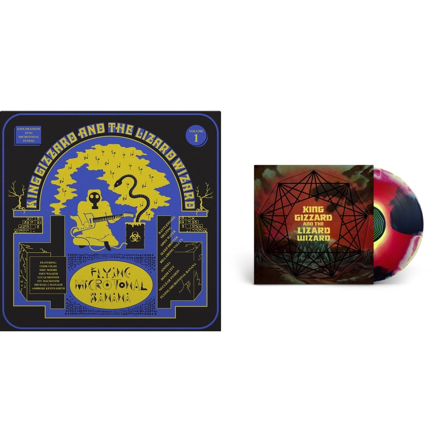 King Gizzard & The Lizard Wizard - Nonagon Infinity (Yellow/Red/Black LP Vinyl) & Flying Microtonal Banana (Randomly Colored Recycled LP Vinyl)