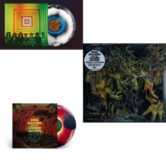 King Gizzard & The Lizard Wizard - Float Along - Fill Your Lungs (Venusian Sky Color LP Vinyl) & Nonagon Infinity (Yellow/Red/Black LP Vinyl) & Murder Of The Universe (Transparent Green W/Mustard Yelow Splatter LP Vinyl)