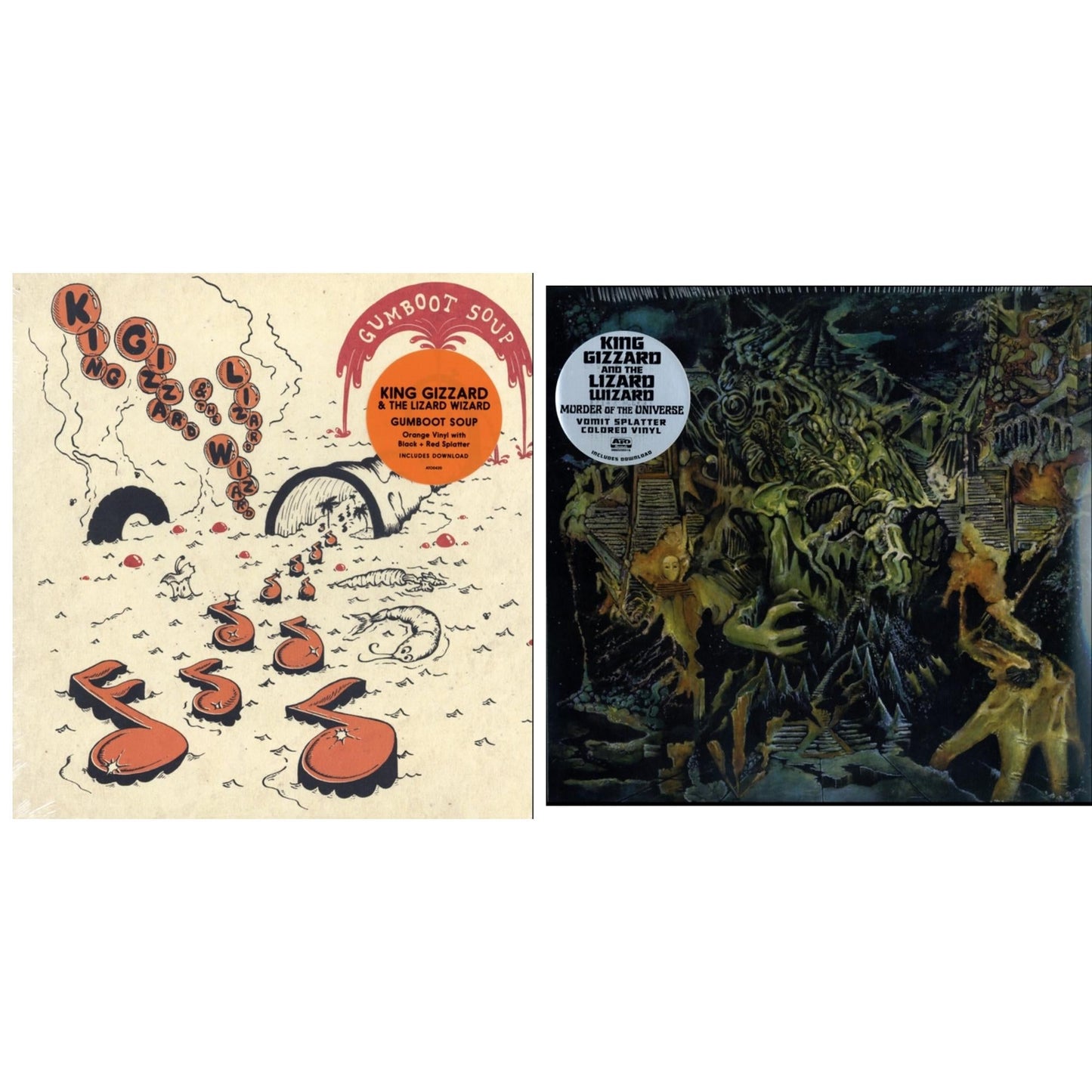 King Gizzard & The Lizard Wizard - Murder Of The Universe (Transparent Green W/Mustard Yelow Splatter LP Vinyl) & Gumboot Soup