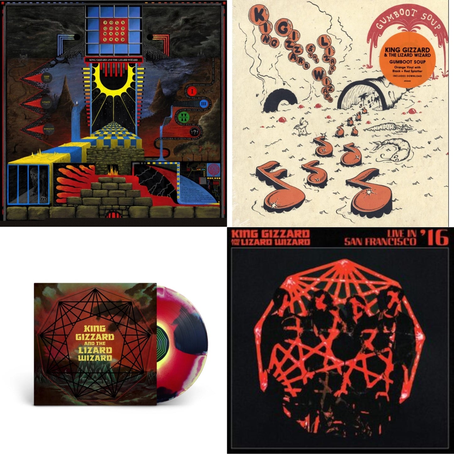 King Gizzard & The Lizard Wizard - Polygondwanaland & Gumboot Soup & Nonagon Infinity (Yellow/Red/Black LP Vinyl) & Live In San Francisco '16 (Deluxe/2LP/Fog/Sunburst Vinyl)