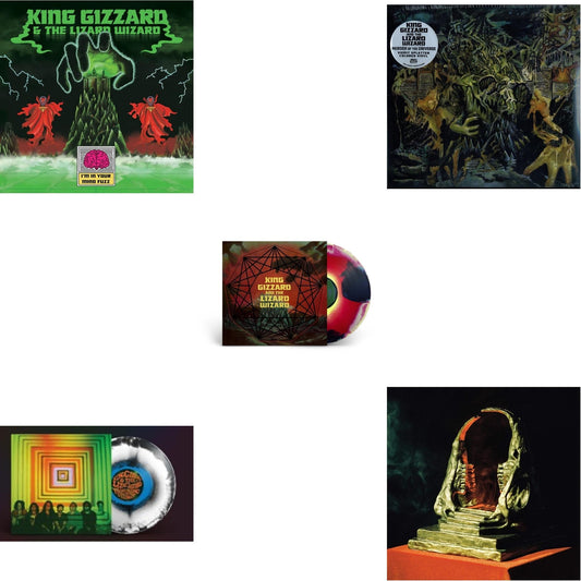 King Gizzard & The Lizard Wizard - I'm In Your Mind Fuzz & Float Along - Fill Your Lungs (Venusian Sky Color LP Vinyl) & Nonagon Infinity (Yellow/Red/Black LP Vinyl) & Murder Of The Universe (Transparent Green W/Mustard Yelow Splatter LP Vinyl) &
