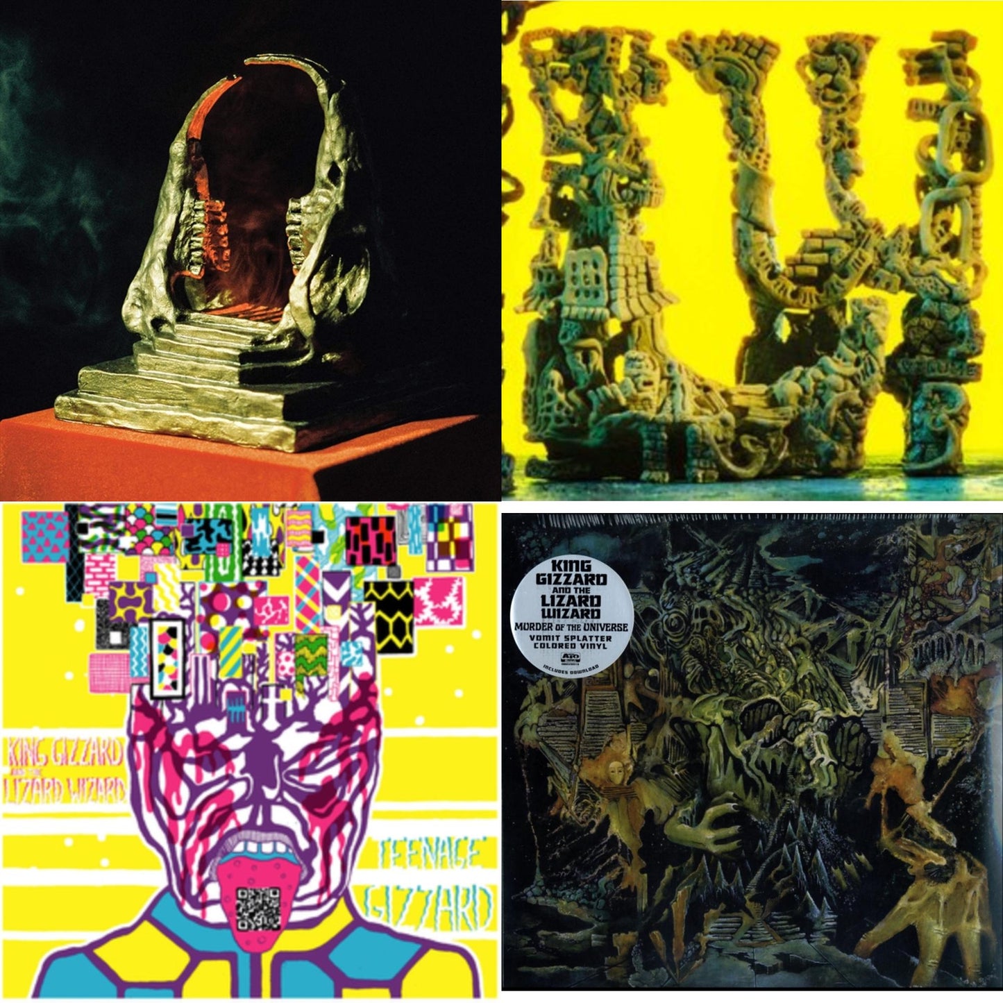 King Gizzard & The Lizard Wizard - Teenage Gizzard (Fuzz Club Official Bootleg) (Deluxe Edition) & L.W. & Murder Of The Universe (Transparent Green W/Mustard Yelow Splatter LP Vinyl) & Infest The Rats' Nest (Red/Black LP Vinyl)