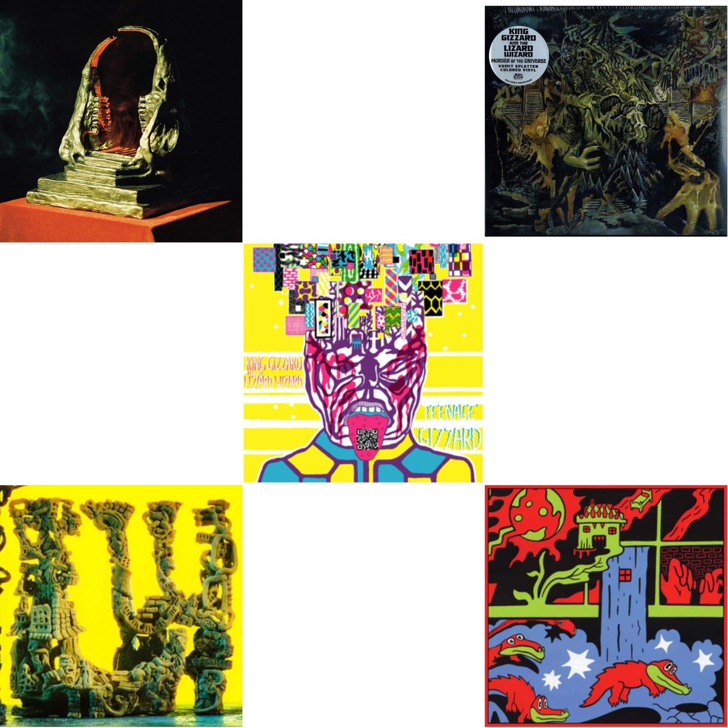 King Gizzard & The Lizard Wizard - Live In Paris '19 (Fuzz Club Official Bootleg) & Teenage Gizzard (Fuzz Club Official Bootleg) (Deluxe Edition) & L.W. & Murder Of The Universe (Transparent Green W/Mustard Yelow Splatter LP Vinyl) & Infest The Rats'