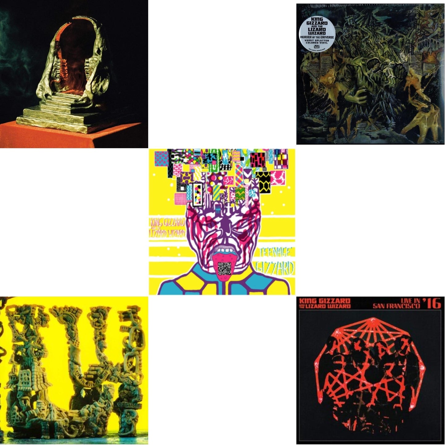 King Gizzard & The Lizard Wizard - Teenage Gizzard (Fuzz Club Official Bootleg) (Deluxe Edition) & L.W. & Murder Of The Universe (Transparent Green W/Mustard Yelow Splatter LP Vinyl) & Infest The Rats' Nest (Red/Black LP Vinyl) & Live In San