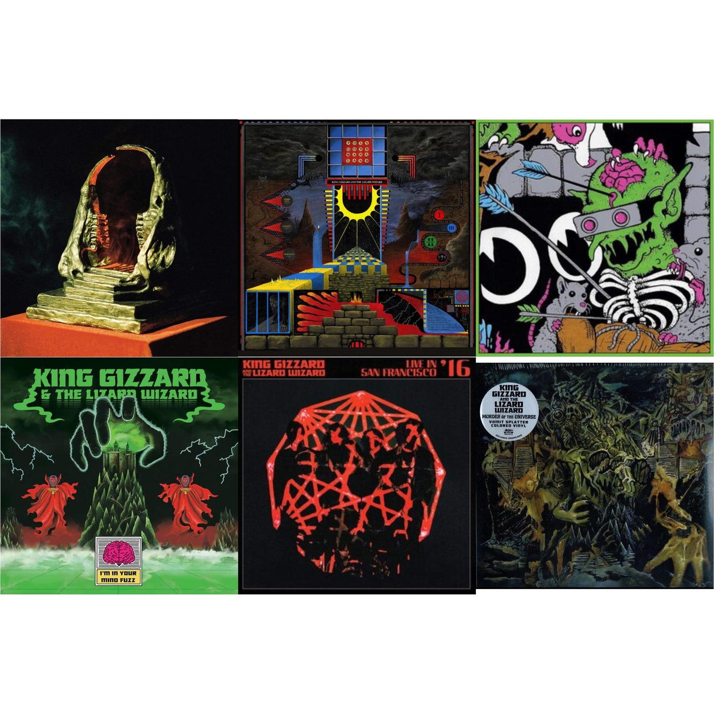 King Gizzard & The Lizard Wizard - I'm In Your Mind Fuzz & Live In Brussels '19 (140G/3LP) & Murder Of The Universe (Transparent Green W/Mustard Yelow Splatter LP Vinyl) & Polygondwanaland & Infest The Rats' Nest (Red/Black LP Vinyl) & Live In San