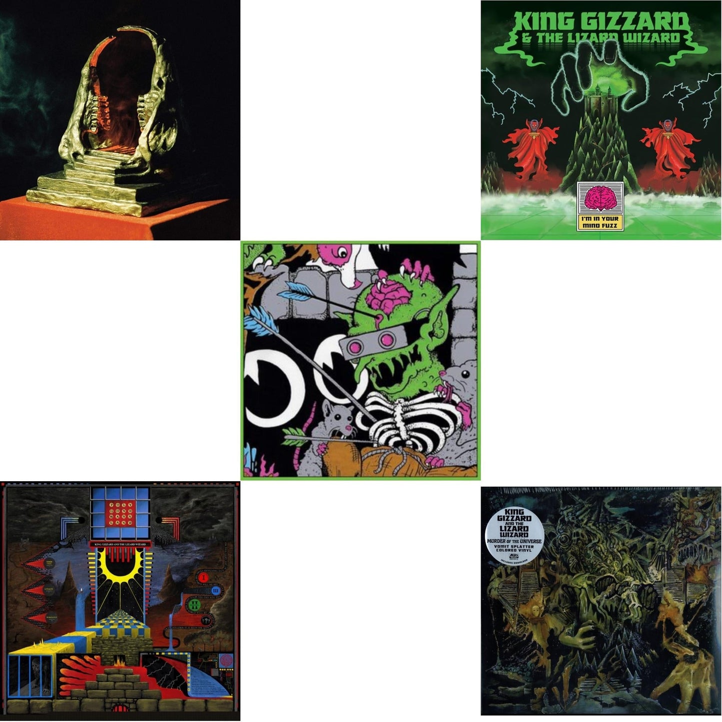 King Gizzard & The Lizard Wizard - I'm In Your Mind Fuzz & Live In Brussels '19 (140G/3LP) & Murder Of The Universe (Transparent Green W/Mustard Yelow Splatter LP Vinyl) & Polygondwanaland & Infest The Rats' Nest (Red/Black LP Vinyl)