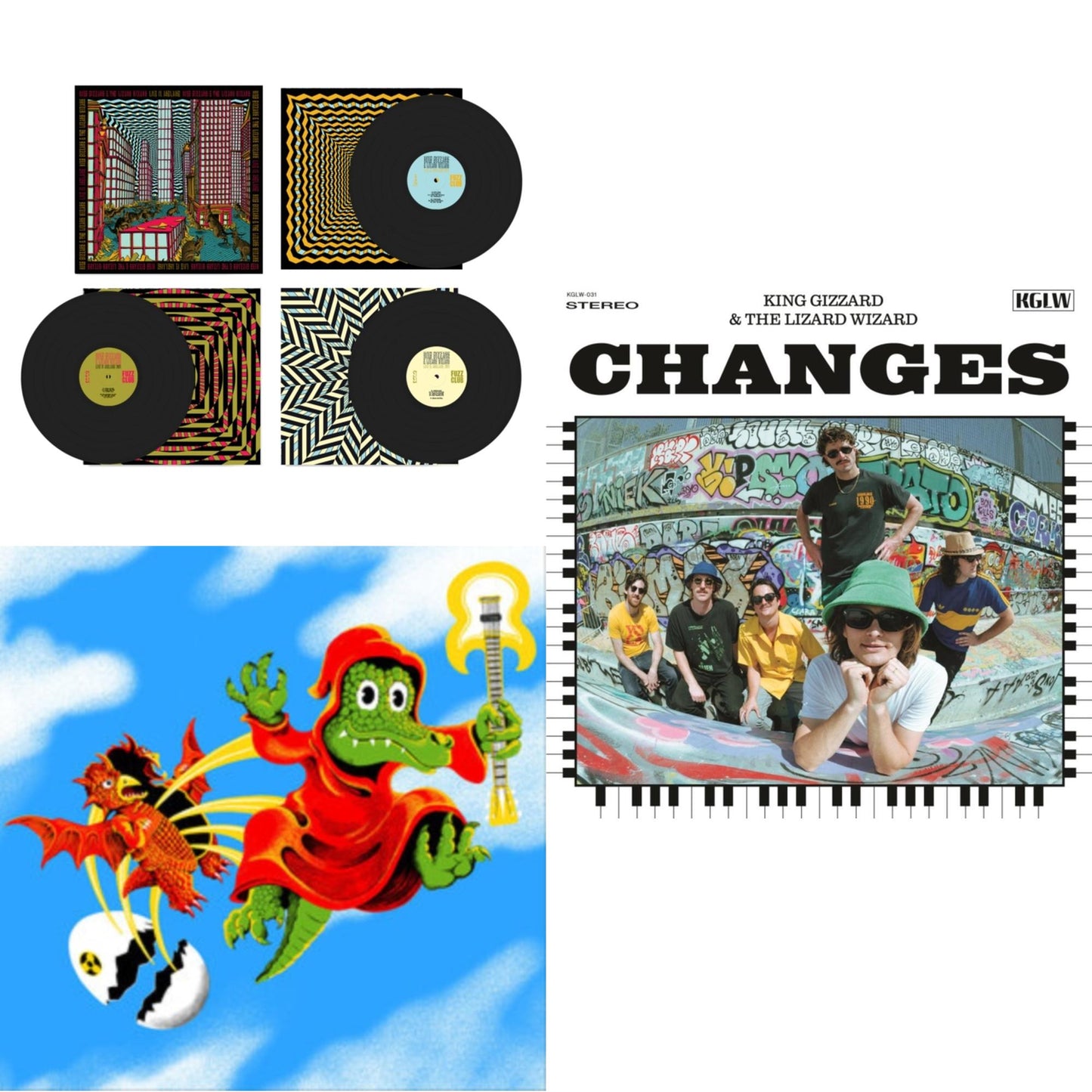 King Gizzard & The Lizard Wizard - Live In Asheville '19 (Fuzz Club Official Bootleg) & Live In Melbourne '21 (Yellow Vinyl/2LP) (I) & Changes (Recycled Black Wax LP Vinyl)