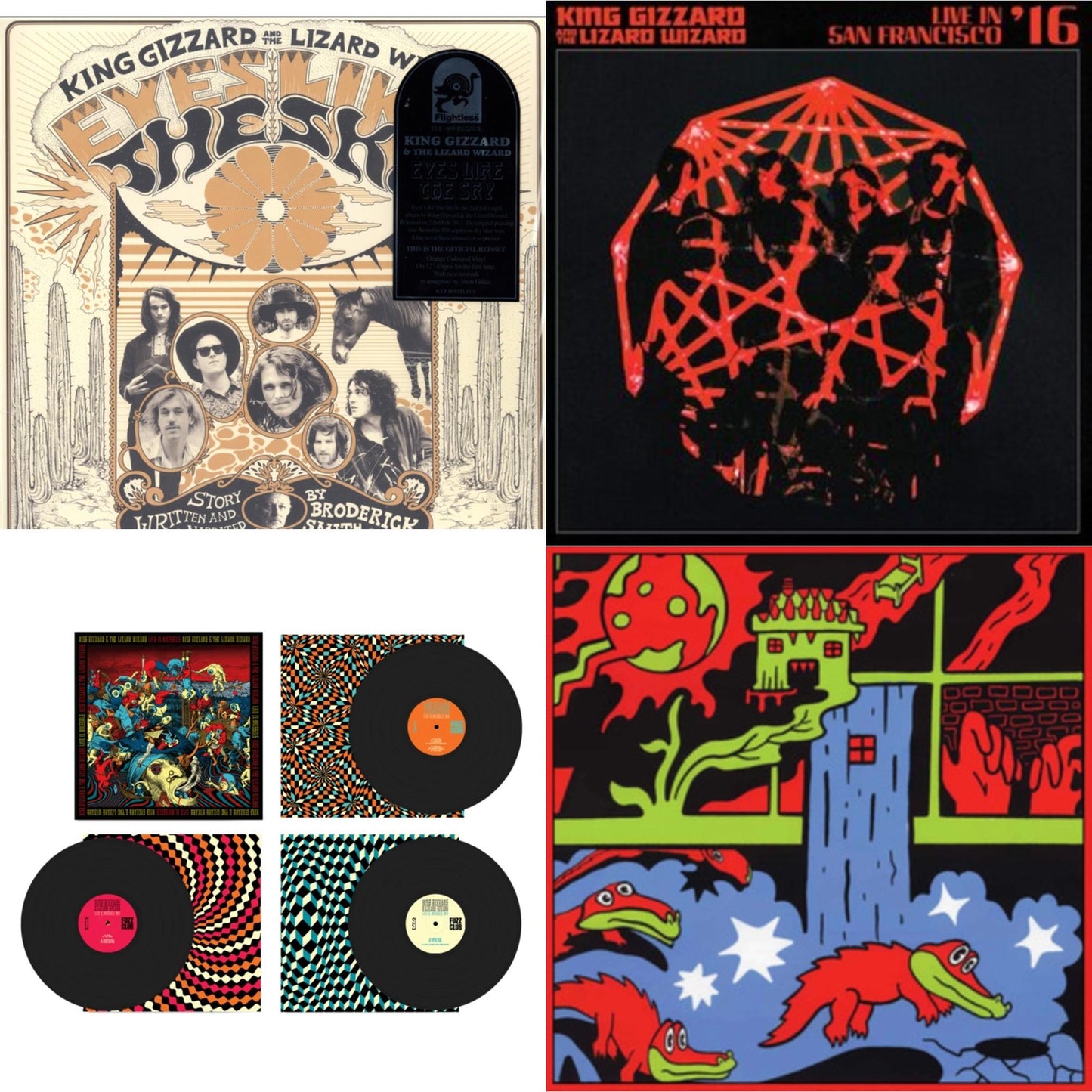 King Gizzard & The Lizard Wizard - Live In Brussels '19 (Fuzz Club Official Bootleg) & Live In Paris '19 (Fuzz Club Official Bootleg) & Eyes Likes The Sky (Peach LP Vinyl) & Live In San Francisco '16 (Deluxe/2LP/Fog/Sunburst Vinyl)