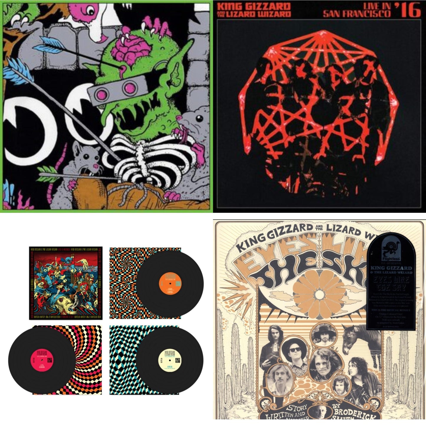 King Gizzard & The Lizard Wizard - Live In Brussels '19 (Fuzz Club Official Bootleg) & Live In Brussels '19 (140G/3LP) & Eyes Likes The Sky (Peach LP Vinyl) & Live In San Francisco '16 (Deluxe/2LP/Fog/Sunburst Vinyl)