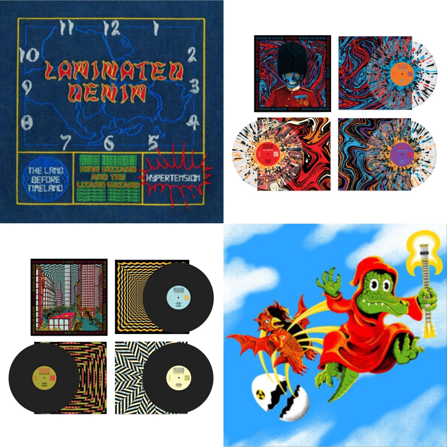 King Gizzard & The Lizard Wizard - Laminated Denim (Lucky Rainbow LP Vinyl) & Live In London '19 (Fuzz Club Official Bootleg) (Coloured LP Vinyl) & Live In Asheville '19 (Fuzz Club Official Bootleg) & Live In Melbourne '21 (Yellow Vinyl/2LP) (I)