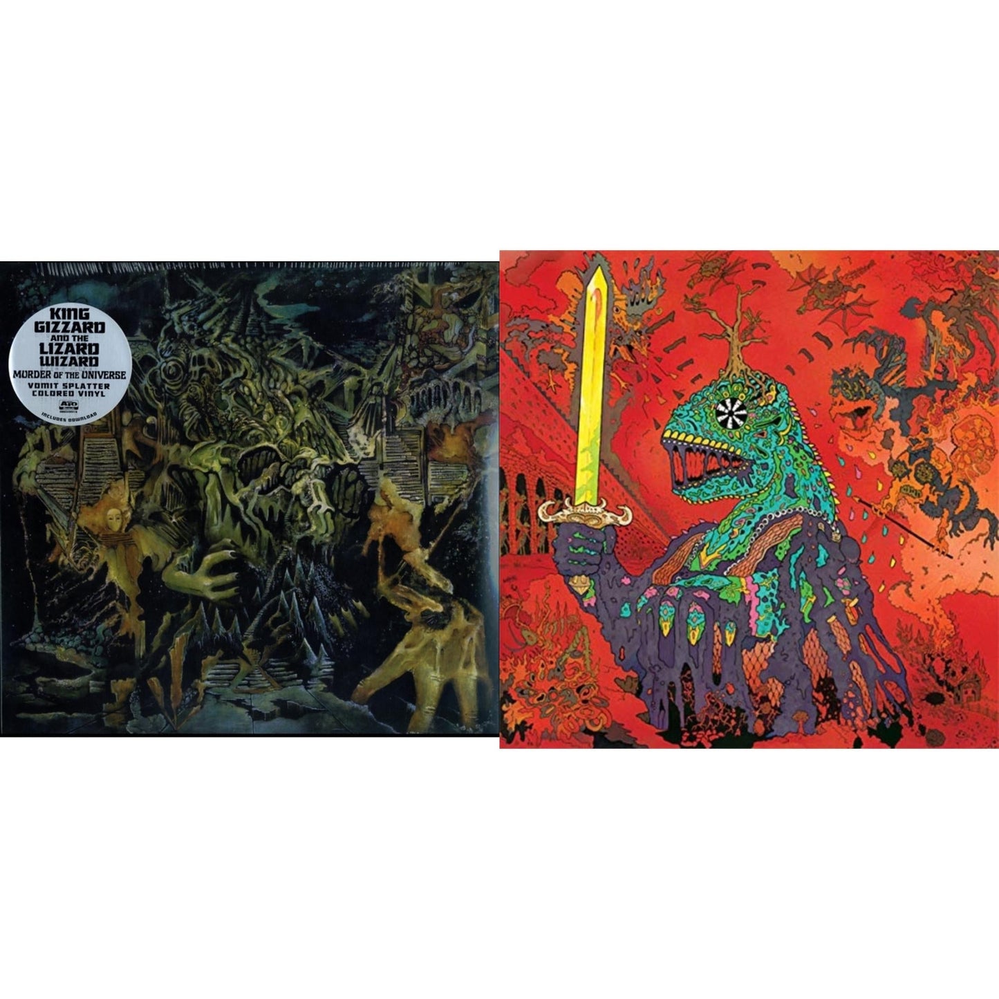 King Gizzard & The Lizard Wizard - Murder Of The Universe (Transparent Green W/Mustard Yelow Splatter LP Vinyl) & 12 Bar Bruise (Sea Foam Green LP Vinyl)